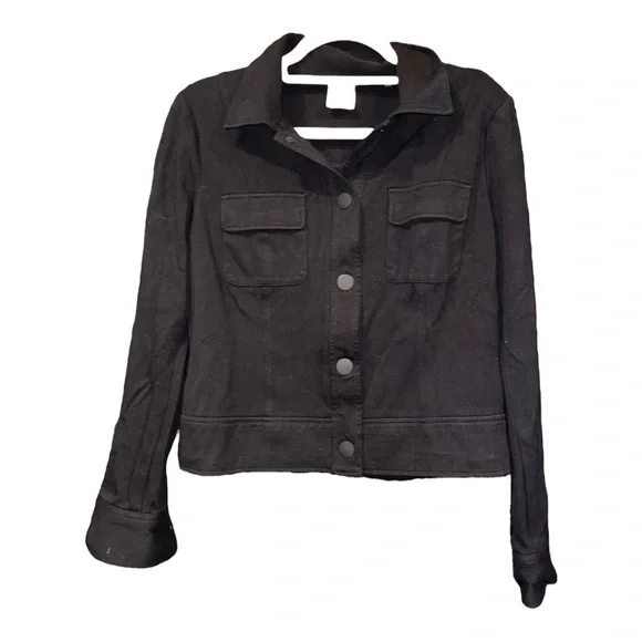 Cabi Black Stretch Utility Jacket Women’s Medium Textured Knit Button Front BJ2 - Picture 2 of 6